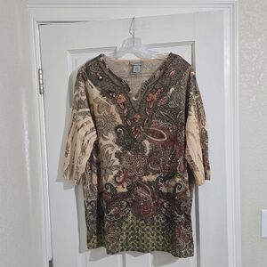 NWT Catherines Women Bohemian Embellished V-neck Tunic Blouse Size 0X